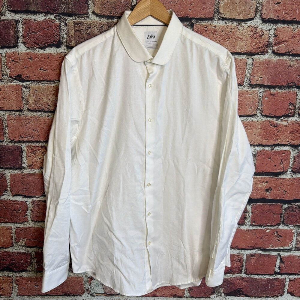Zara Mens Superslim Fit White Button Dress Shirt XL